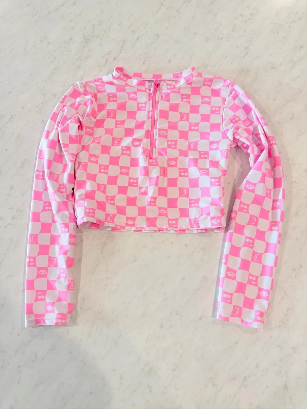 Juicy Couture Pink & White Checkered Long-Sleeve Rashguard